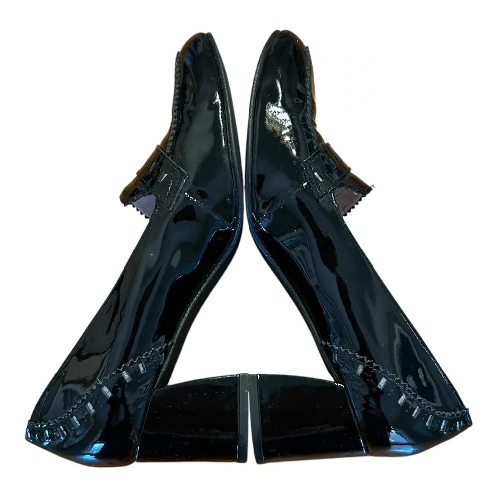 FS NY Classic Black Patent Leather Round-Toe Loafer Heels for Women‎ SZ 8